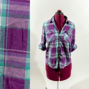 Purple Plaid Button Up
